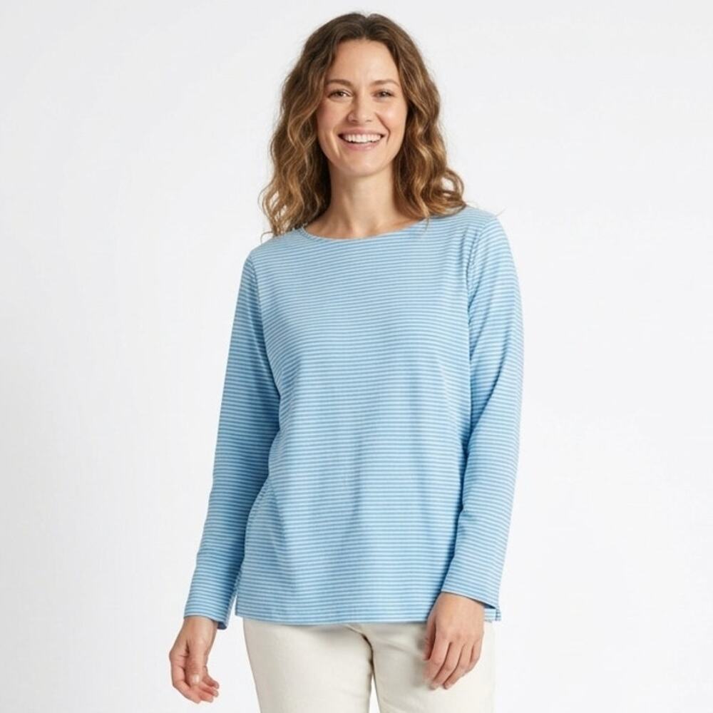 Vineyard Vines Sankaty T-Shirt Women's 2XL Blue White Striped Stretch Slit Logo